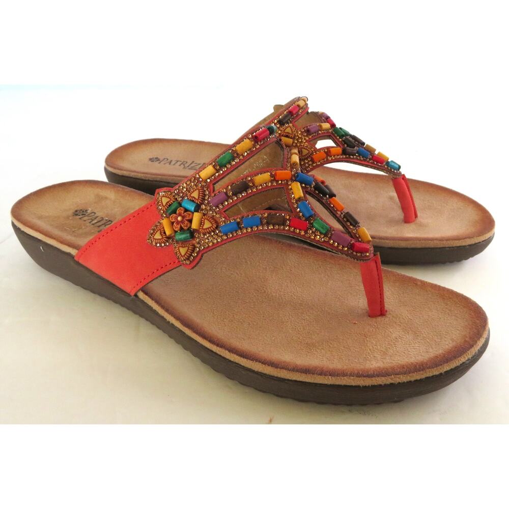 Nwt PATRIZIA Spring Step Nizza Orange Beaded Boho Slip On Thong Sandals Sz 8